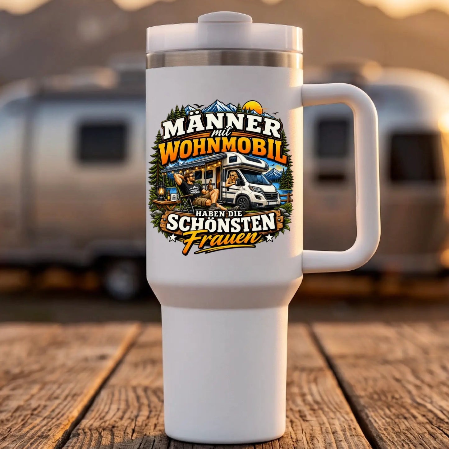 Männer mit Wohnmobil Thermobecher