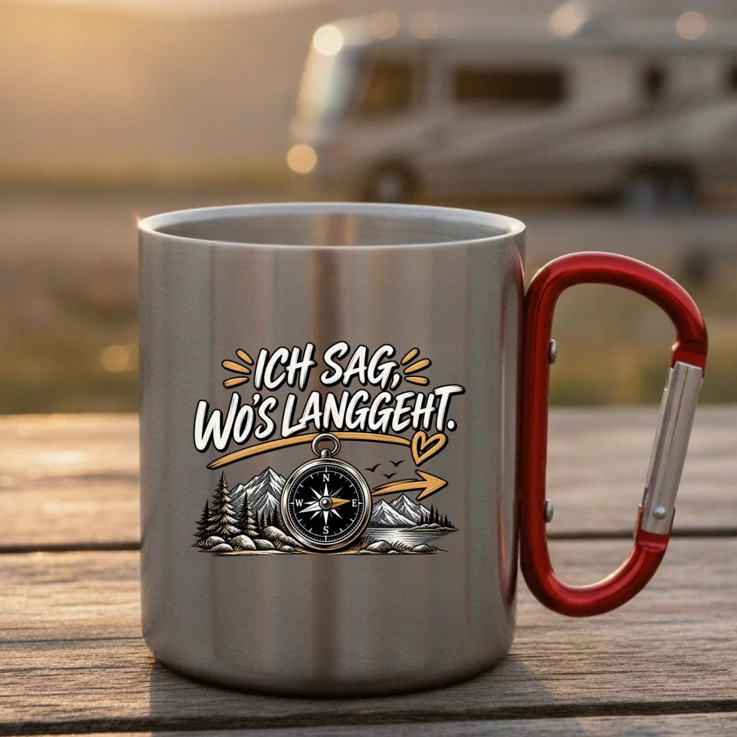 Ich sag wos langgeht Edelstahl-Tasse mit Karabiner