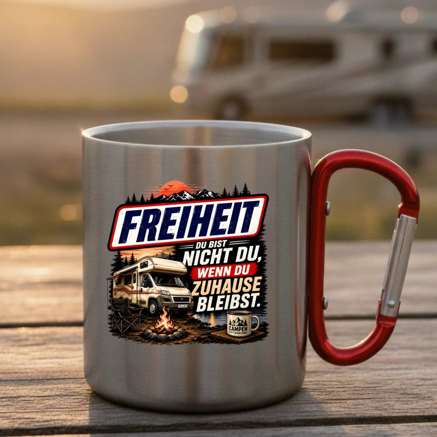 Freiheit Edelstahl-Tasse mit Karabiner