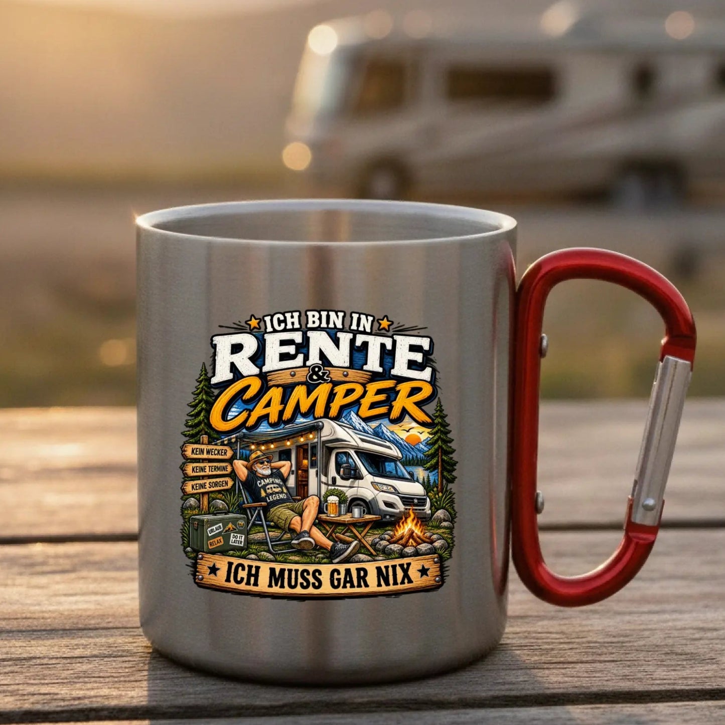 Ich bin in Rente Edelstahl-Tasse mit Karabiner