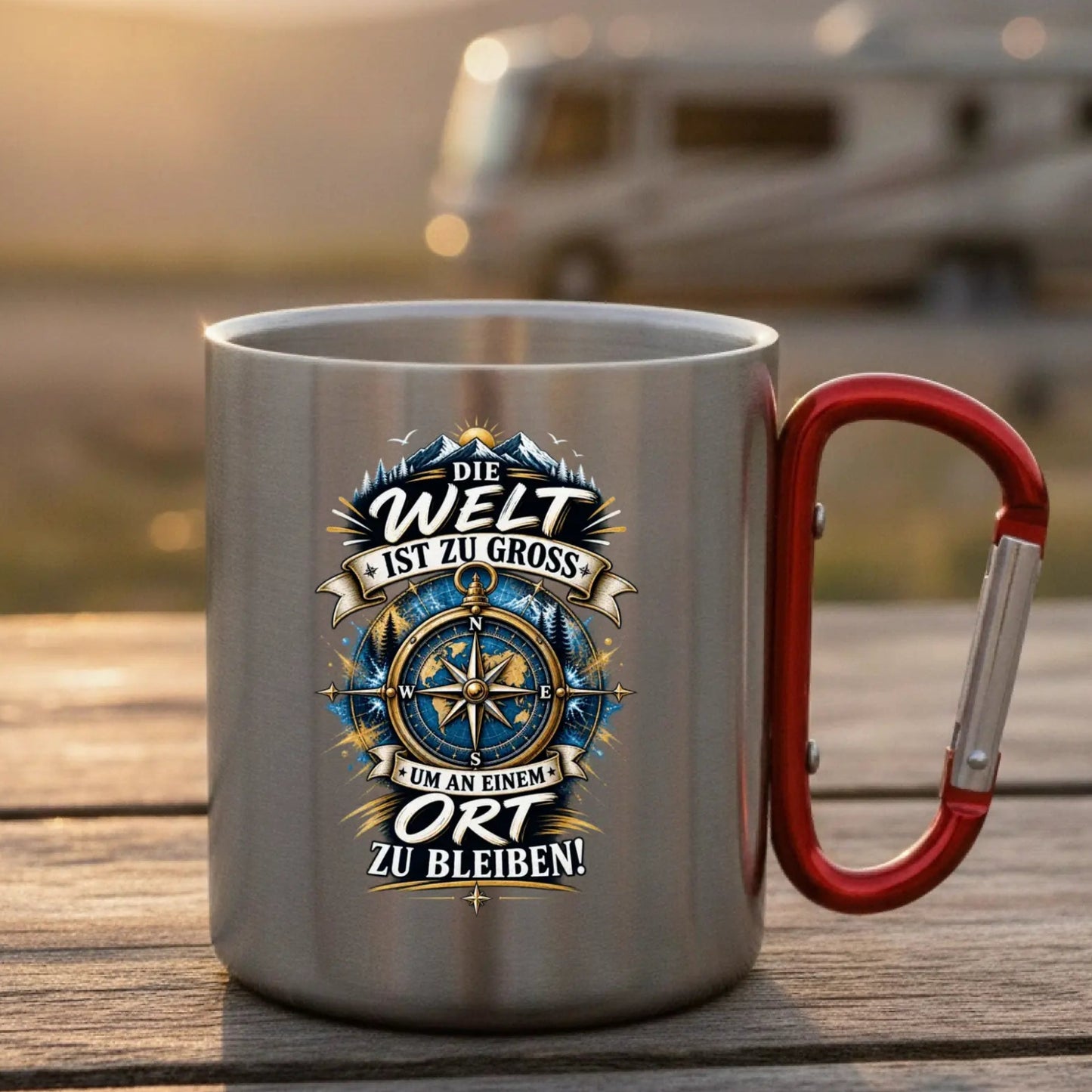 Die Welt Edelstahl-Tasse mit Karabiner