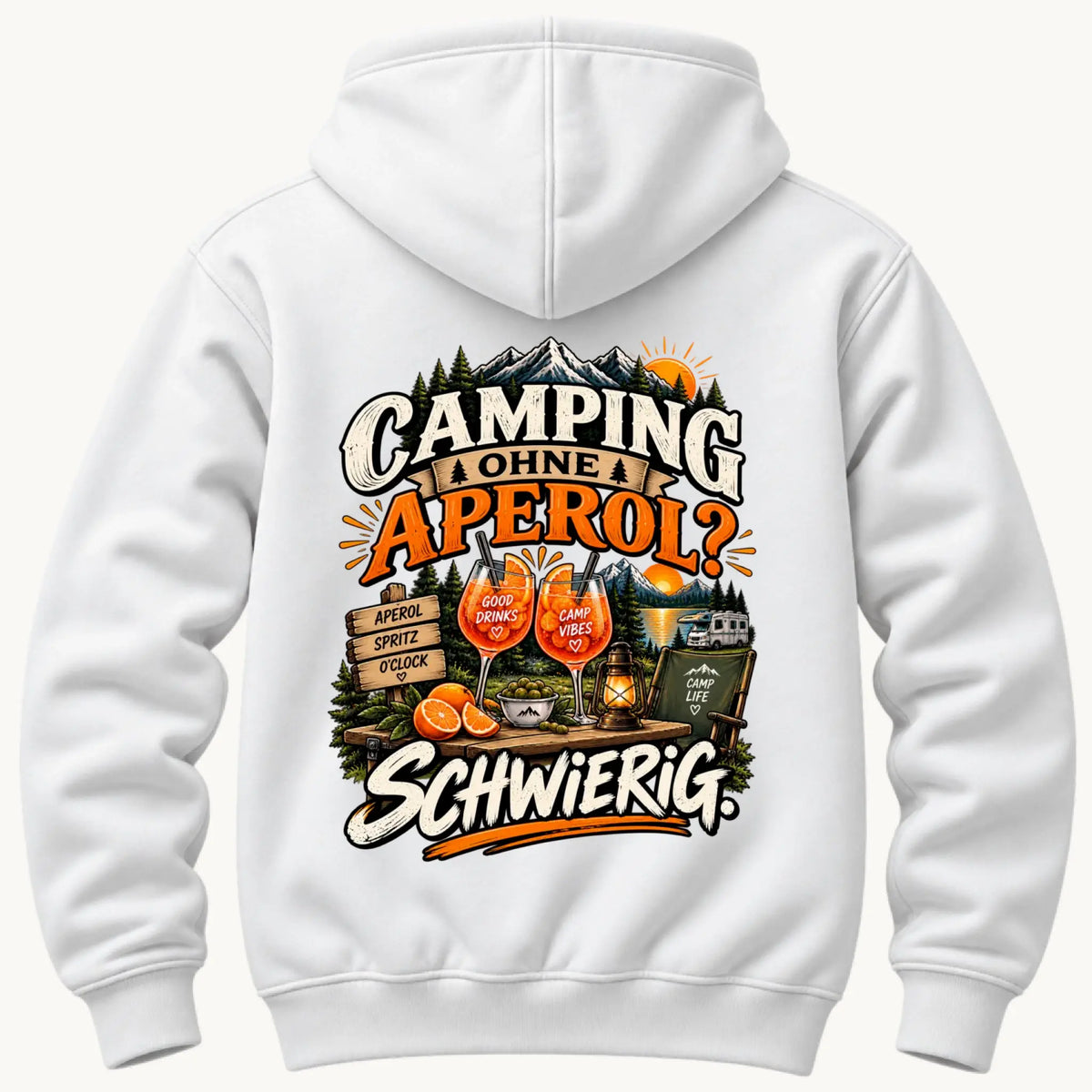 Camping ohne Aperol Premium Kapuzenpullover Rückendruck  Unisex