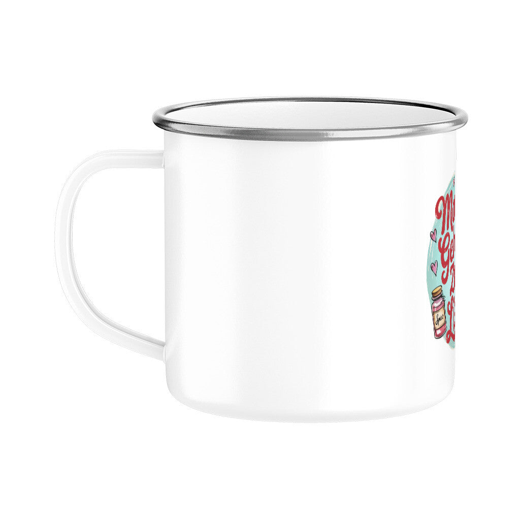 MUTTERTAG Emaille Tasse MAMAS GEHEIME ZUTAT LIEBE