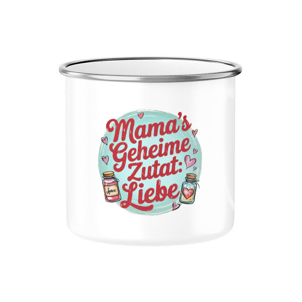 MUTTERTAG Emaille Tasse MAMAS GEHEIME ZUTAT LIEBE
