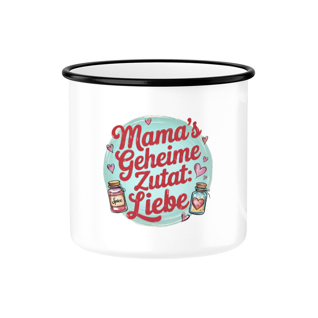 MUTTERTAG Emaille Tasse MAMAS GEHEIME ZUTAT LIEBE