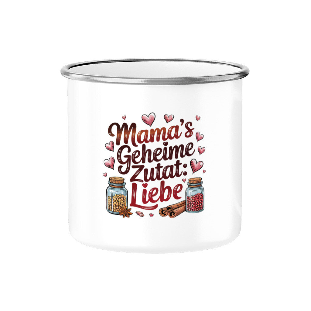 MUTTERTAG Emaille Tasse MAMAS GEHEIME ZUTAT LIEBE