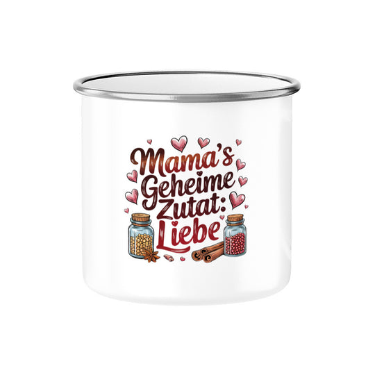 MUTTERTAG Emaille Tasse MAMAS GEHEIME ZUTAT LIEBE