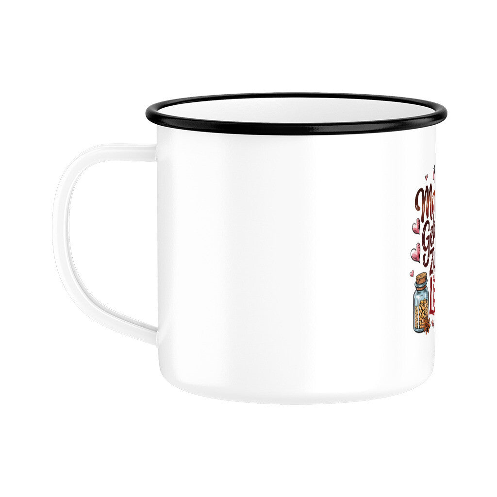 MUTTERTAG Emaille Tasse MAMAS GEHEIME ZUTAT LIEBE