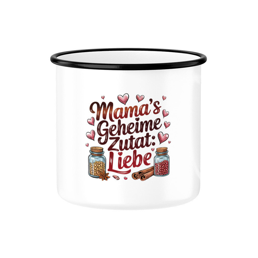 MUTTERTAG Emaille Tasse MAMAS GEHEIME ZUTAT LIEBE