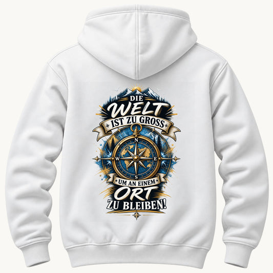 Die Welt ist zu groß Rückendruck Kapuzenpullover Unisex